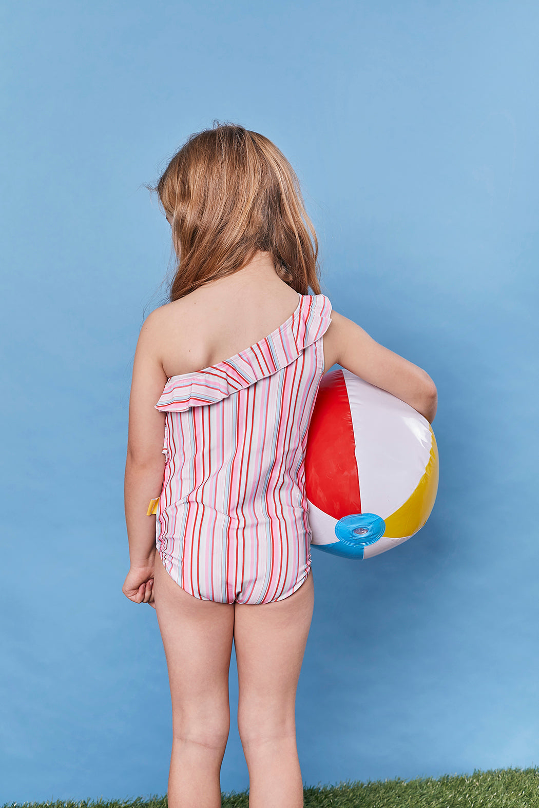 One-shoulder One-Piece Eco Swimsuit - Girls - Gelato Stripe