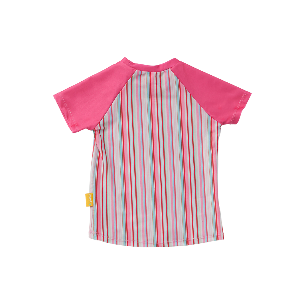 Kids Short Sleeve Rash Vest | Gelato Stripe Pink | UPF 50+ Recycled Fabric