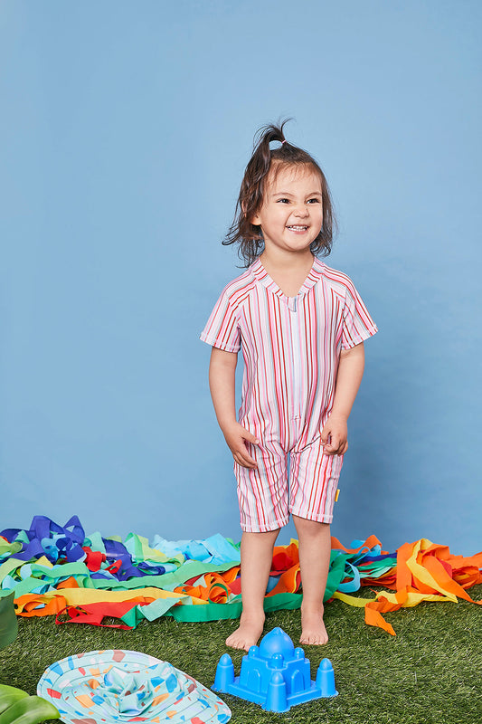 Kids Short Sleeve Rash Vest | Gelato Stripe Pink | UPF 50+ Recycled Fabric