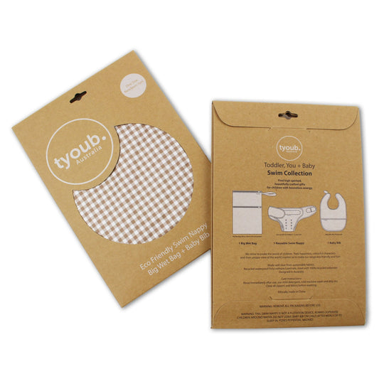 On The Go Gift Set - Reusable Swim Nappy, Wet Bag and Baby Bib - Fawn Gingham
