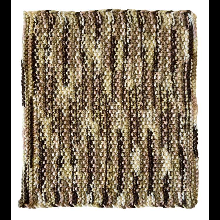 Mocha handmade heavy-duty acrylic scrubbing cloth made from salvaged yarn mill ends for tough kitchen cleaning.