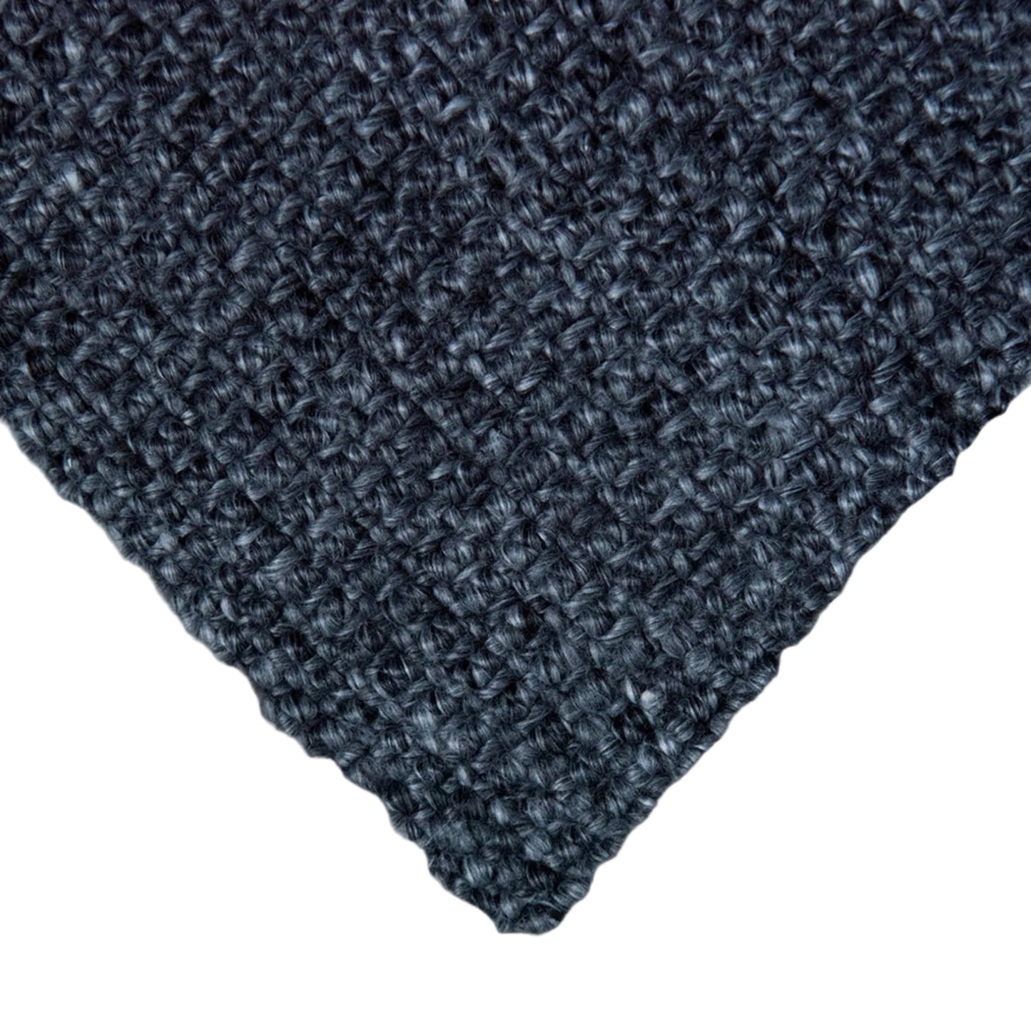Zebra Home Nichols Lite slate grey indoor outdoor mat showing a detailed close-up corner weave made from 100% recycled plastic with a soft wool-like texture.