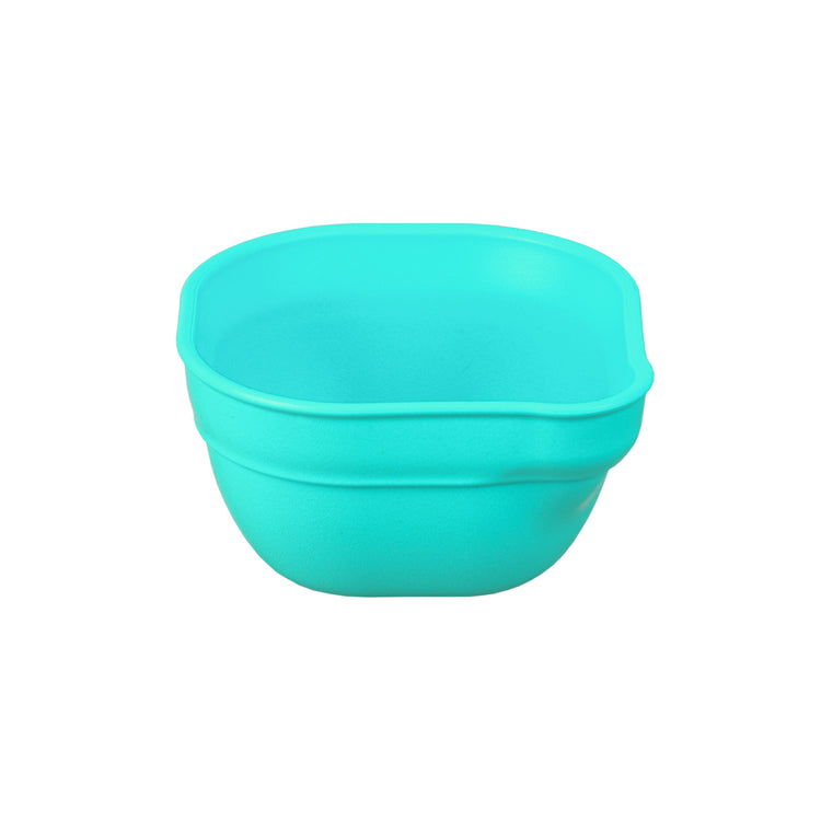 Single Re Play recycled plastic dip and pour bowl featuring an integrated pouring spout on a clean white background, available in Australia in Aqua.