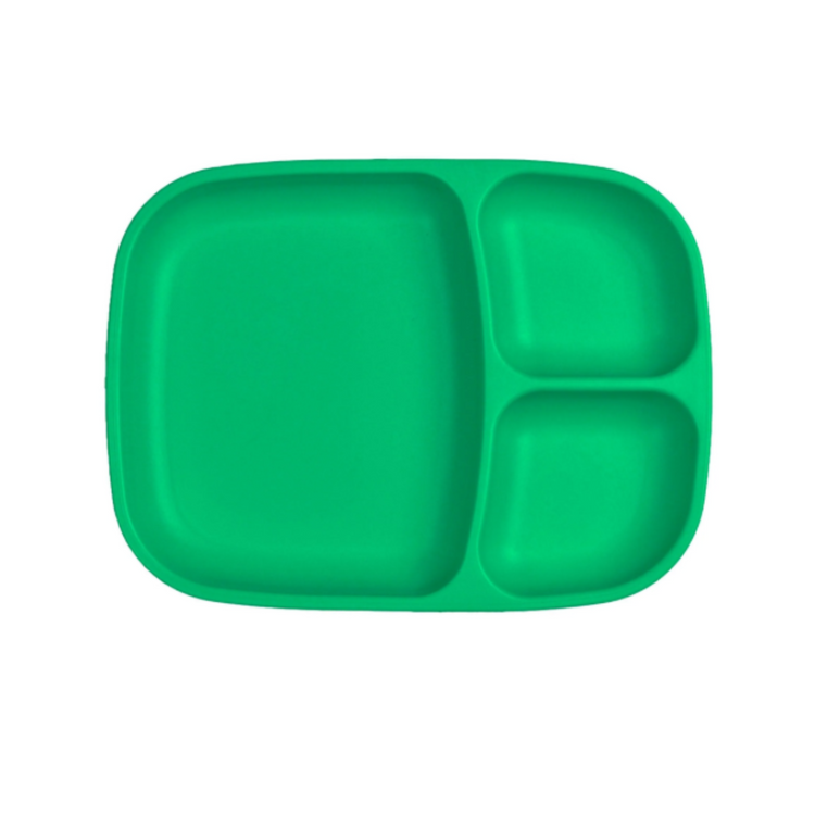 Single Re-Play recycled plastic divided tray with multiple food compartments and deep walls on a clean white background, available in Australia in kelly green.
