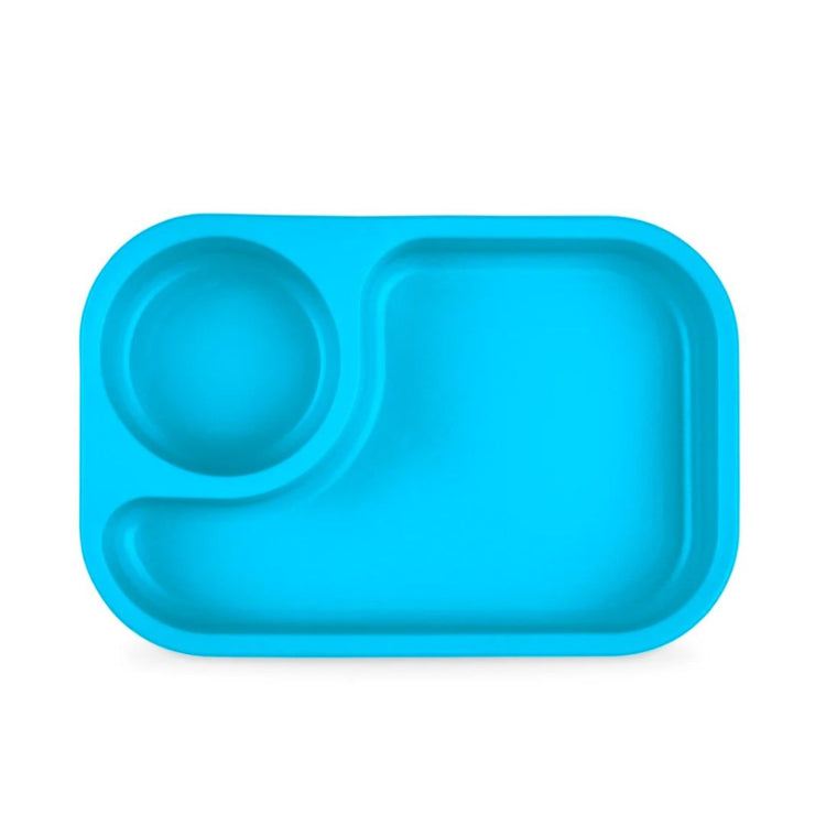 Single Re-Play recycled plastic compact tiny tray featuring an integrated round dipping sauce compartment on a clean white background, available in Australia in skyblue.