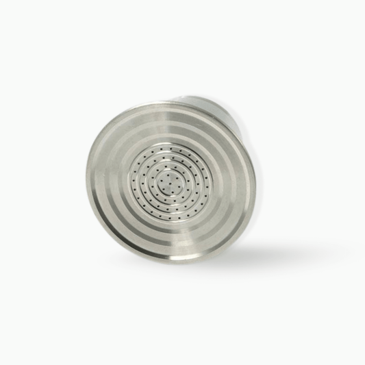 Pod Star marine-grade 316L stainless steel reusable coffee capsule shown side on, on a white background, designed for Nespresso Original line machines.