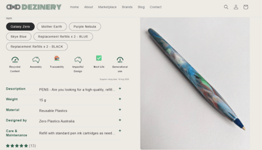 A product page from the Dezinery website showing the ratings achived