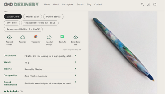 A product page from the Dezinery website showing the ratings achived