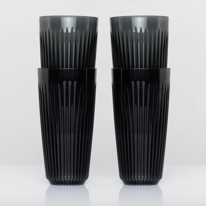 Extra large 16oz HuskeeRenew translucent reusable coffee cup featuring the signature vertical ribbed design made from high-performance recycled polymer in smoke 4 pack.