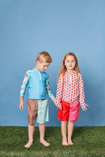 Kids Long Sleeve Rash Guard | Strawberry Sundae | Recycled Fabric | UPF 50+