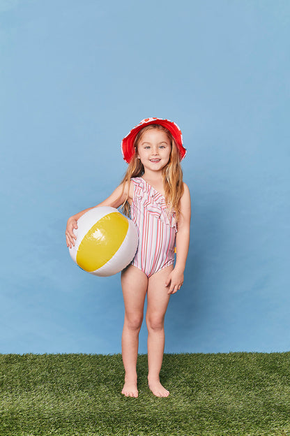 One-shoulder One-Piece Eco Swimsuit - Girls - Gelato Stripe