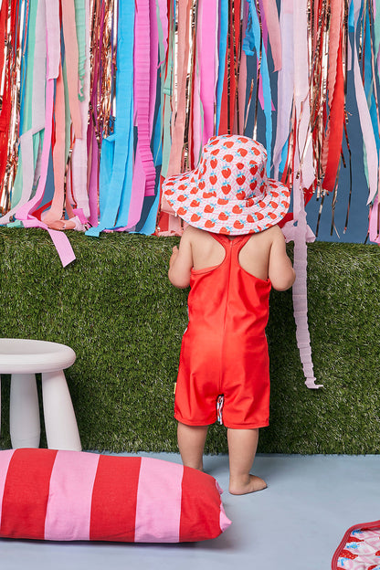 Kids Wide Brim Bucket Hat | Strawberry & Red | Full UV Coverage