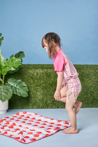 Kids Short Sleeve Rash Vest | Gelato Stripe Pink | UPF 50+ Recycled Fabric