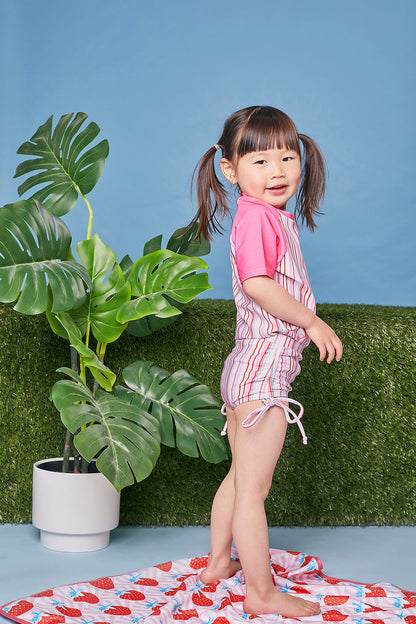 Kids Short Sleeve Rash Vest | Gelato Stripe Pink | UPF 50+ Recycled Fabric
