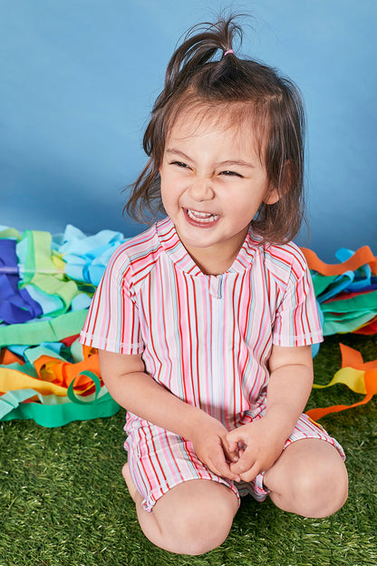 Kids Short Sleeve Rash Vest | Gelato Stripe Pink | UPF 50+ Recycled Fabric
