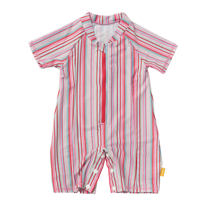 Kids Short Sleeve Rash Vest | Gelato Stripe Pink | UPF 50+ Recycled Fabric