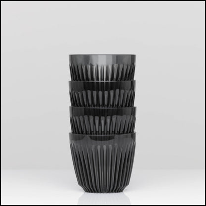 A small 6oz HuskeeRenew translucent reusable coffee cup made from high-performance recycled polymer smoke 4 pack.