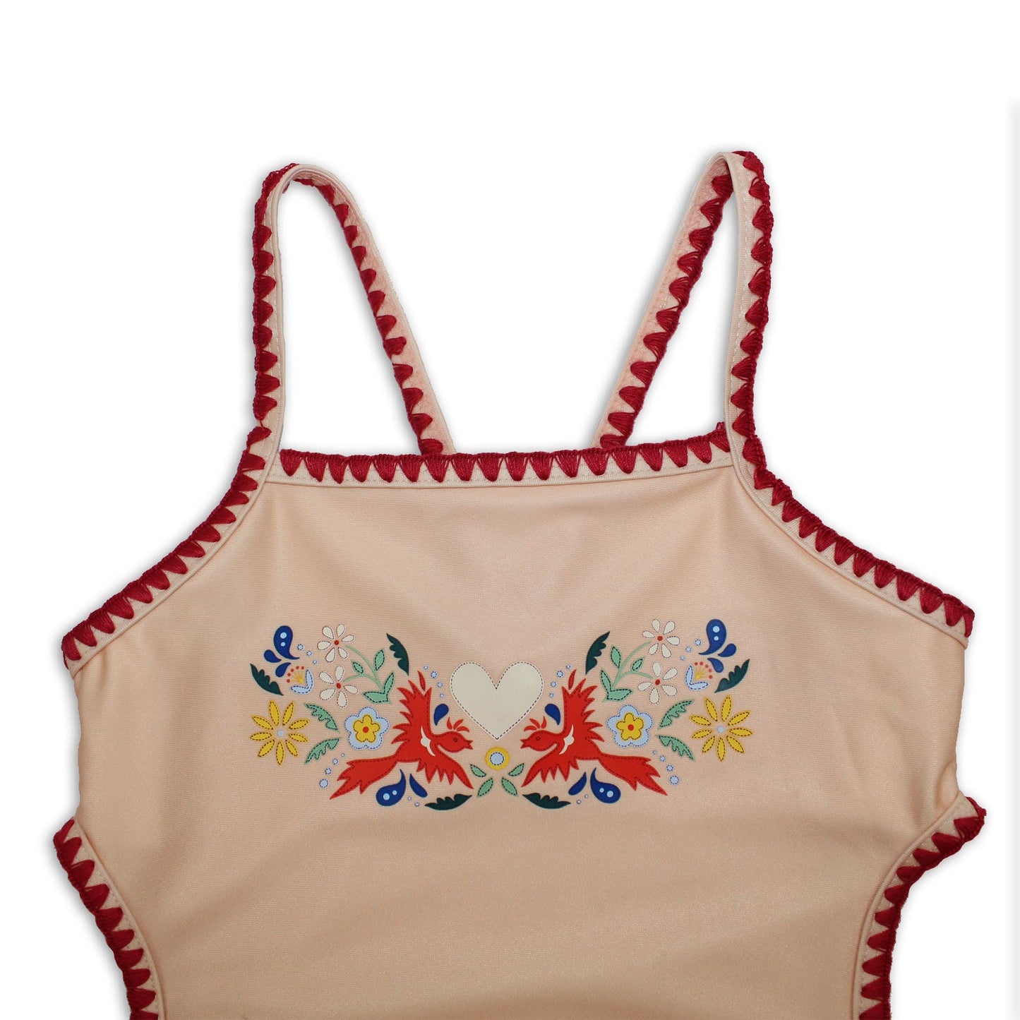 Kids Embroidered Swimsuit | Vanilla Fire Bird | Recycled Polyester | UPF 50+