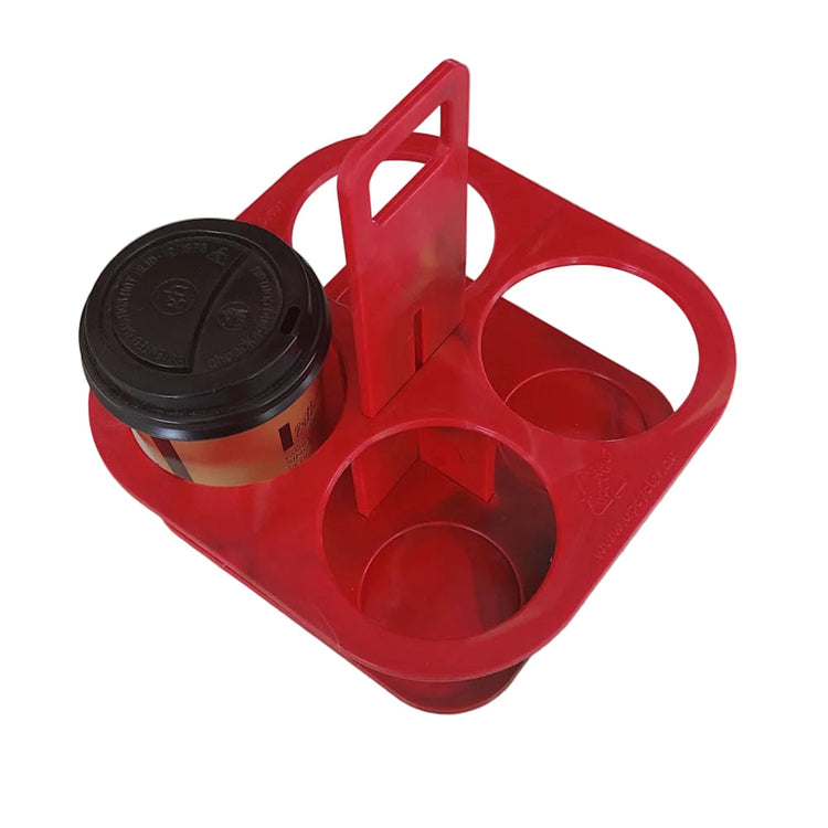 Different marbled colorways available for the EcoSip Quad coffee carrier in red.