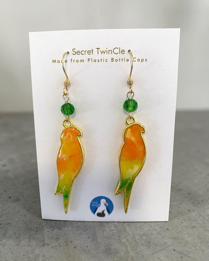 Bird Dangle Earrings│Recycled Bottle Caps│Handcrafted