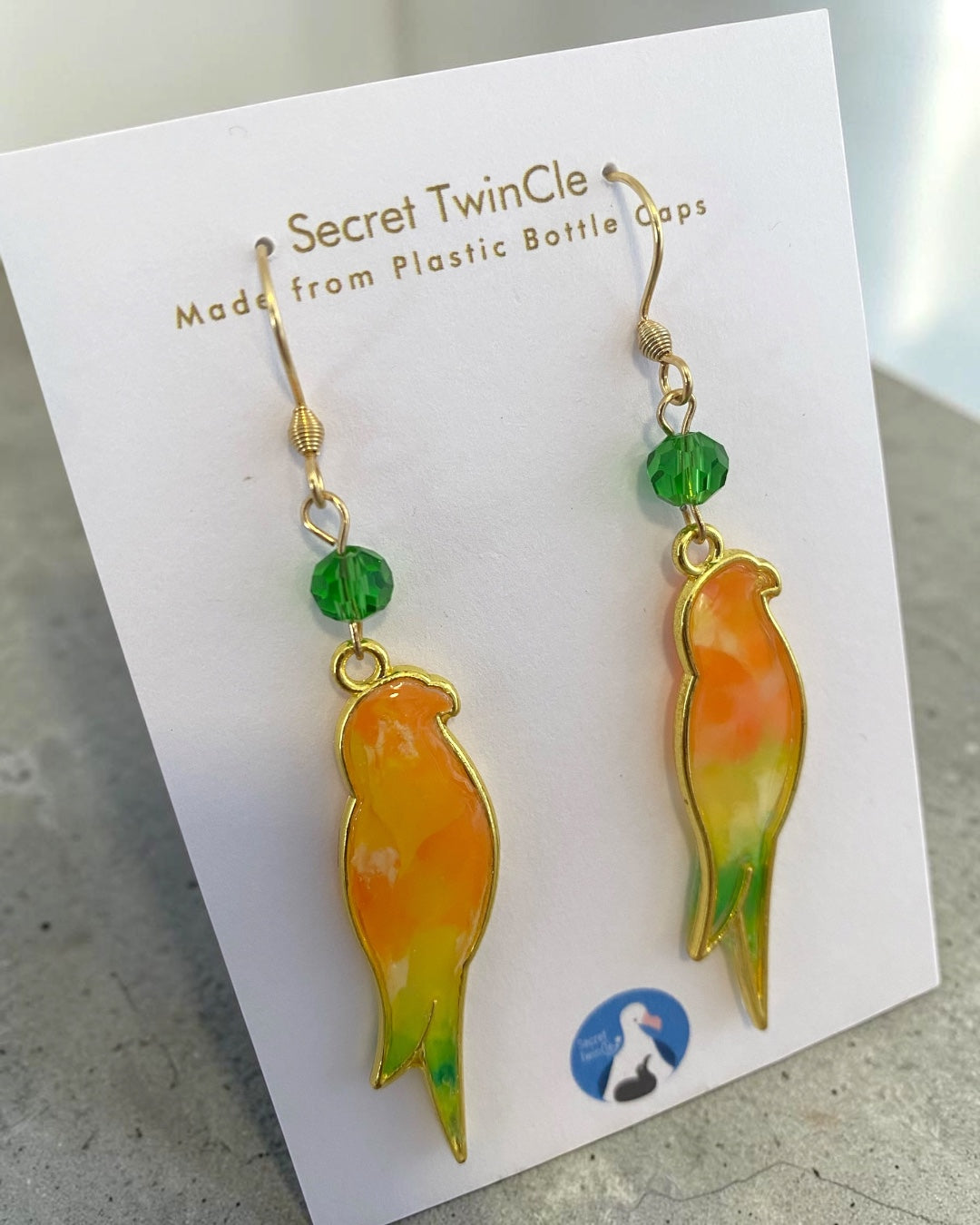 Bird Dangle Earrings│Recycled Bottle Caps│Handcrafted