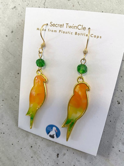 Bird Dangle Earrings│Recycled Bottle Caps│Handcrafted