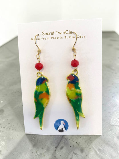 Bird Dangle Earrings│Recycled Bottle Caps│Handcrafted