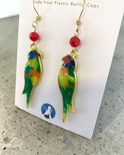 Bird Dangle Earrings│Recycled Bottle Caps│Handcrafted