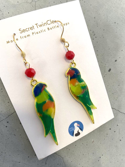 Bird Dangle Earrings│Recycled Bottle Caps│Handcrafted