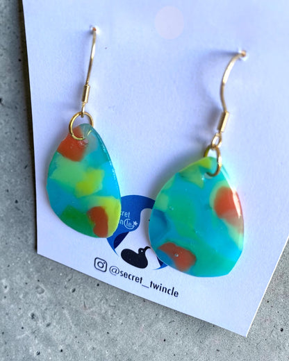 Drop Dangle Earrings│Recycled Bottle Caps│Clear Blue