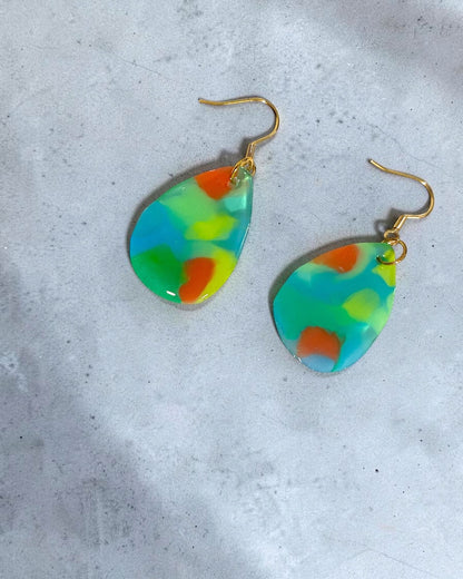 Drop Dangle Earrings│Recycled Bottle Caps│Clear Blue