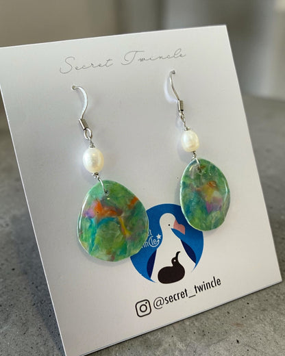 Drop Dangle Earrings with Pearls │ Recycled Bottle Caps │ Freshwater Pearls