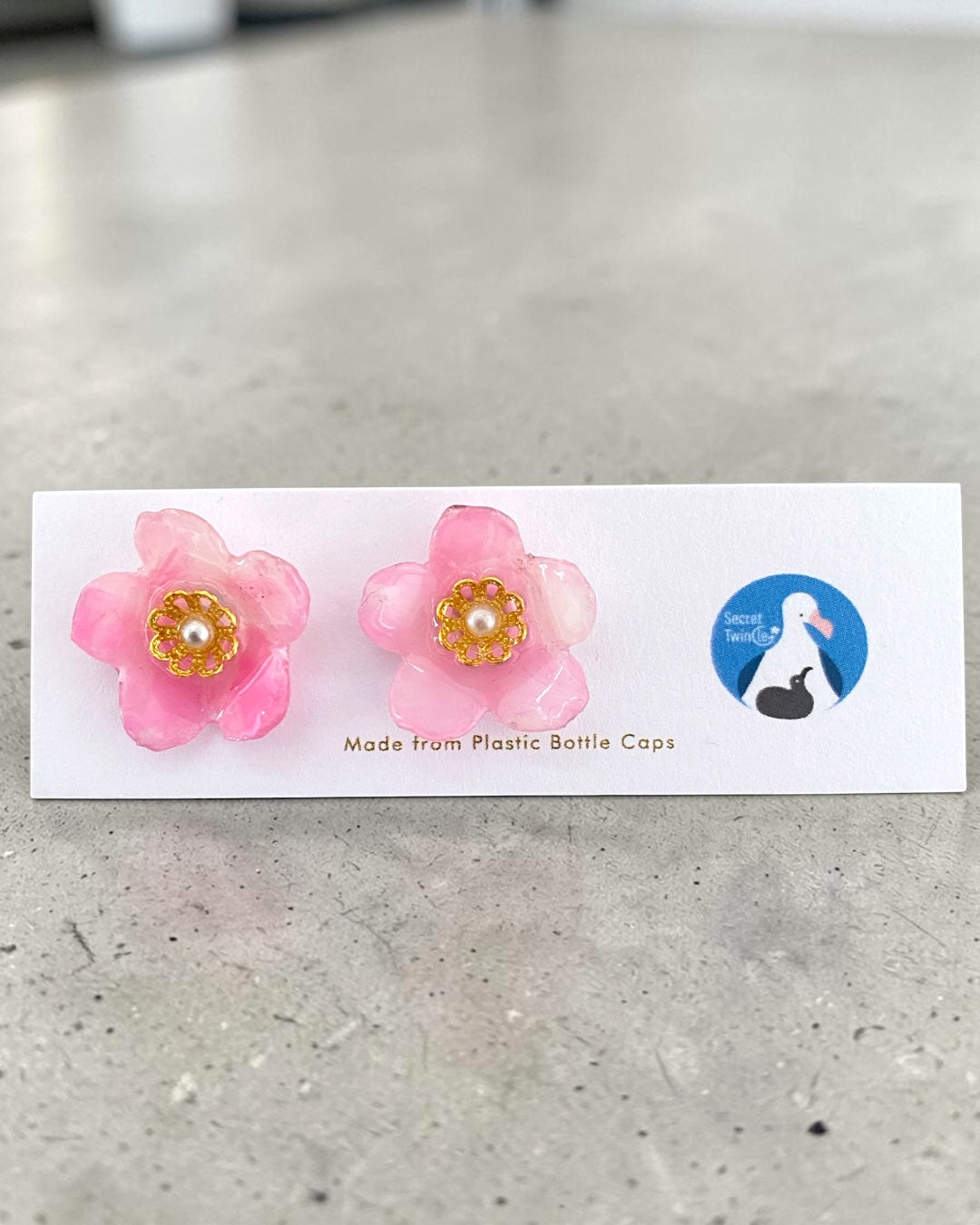 Sakura Stud Earrings│Recycled Bottle Caps│Floral 3D Form