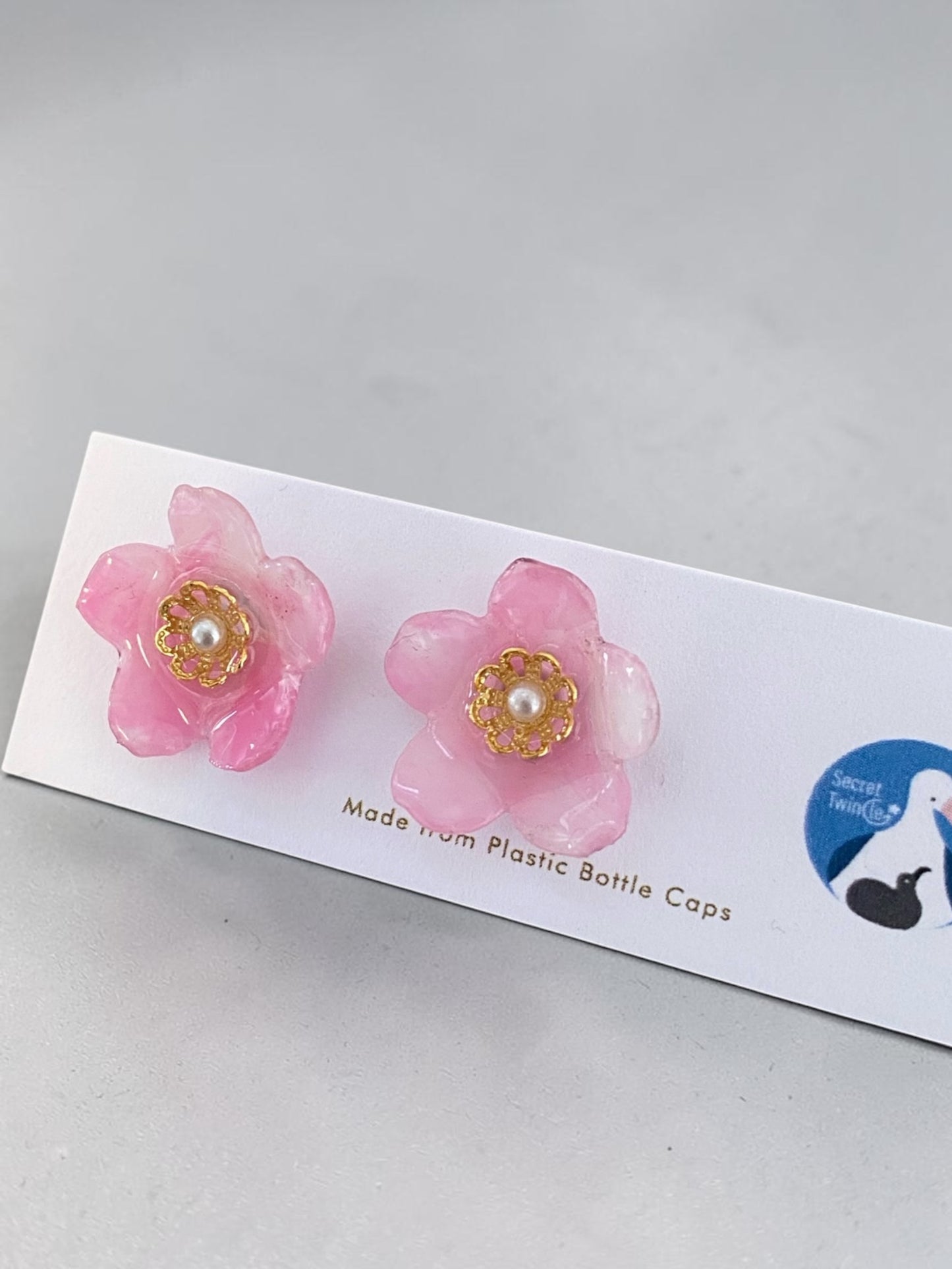 Sakura Stud Earrings│Recycled Bottle Caps│Floral 3D Form