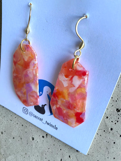 Full Bloom Dangle Earrings│Recycled Bottle Caps│Orange & Red