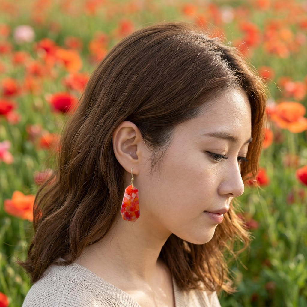 Full Bloom Dangle Earrings│Recycled Bottle Caps│Orange & Red