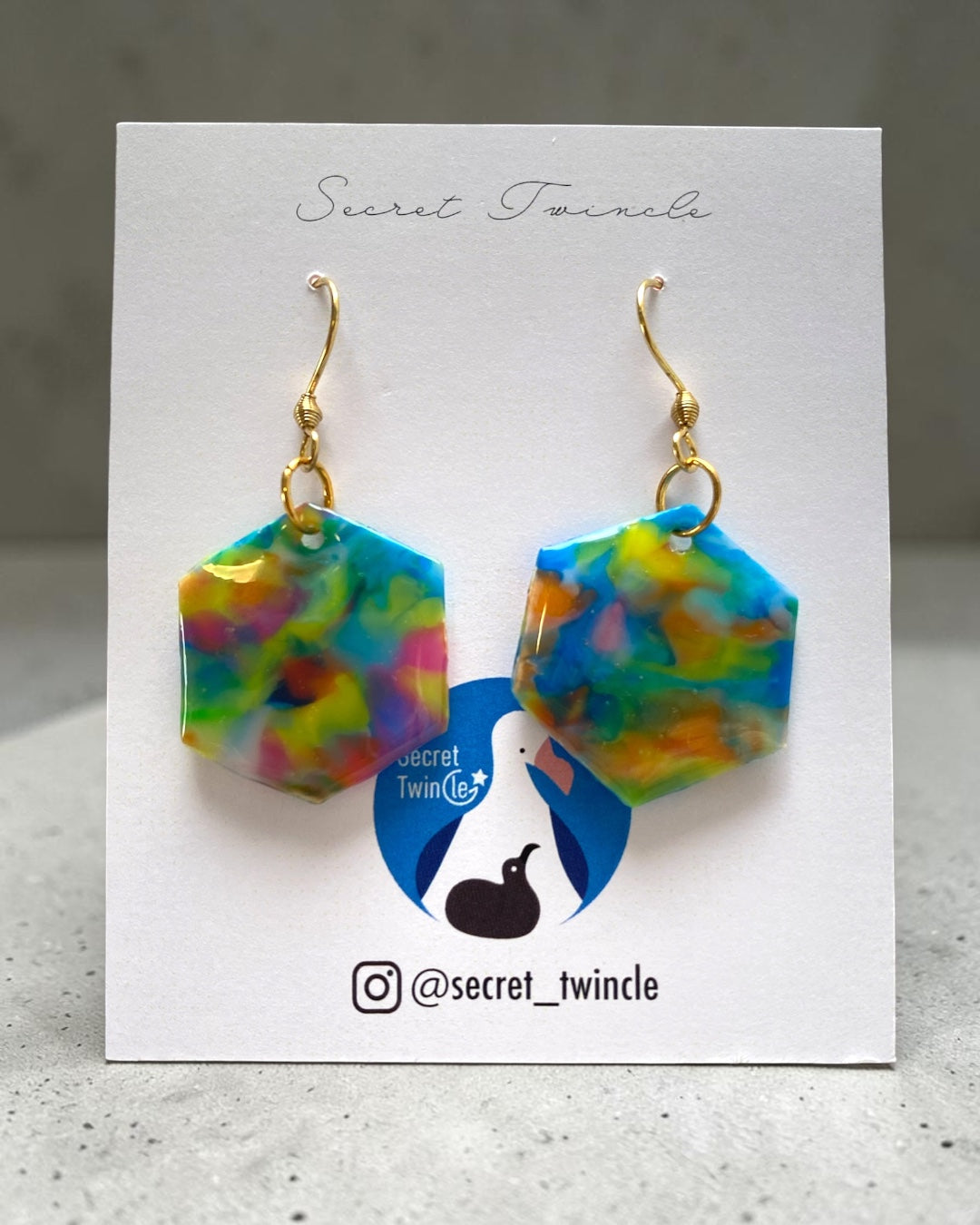 Hexagon Dangle Earrings│Recycled Bottle Caps│Blue Multi