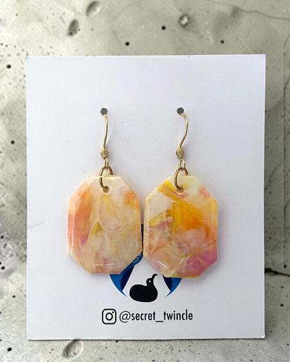 Octagon Dangle Earrings│Recycled Bottle Caps│Pastel Pink & White