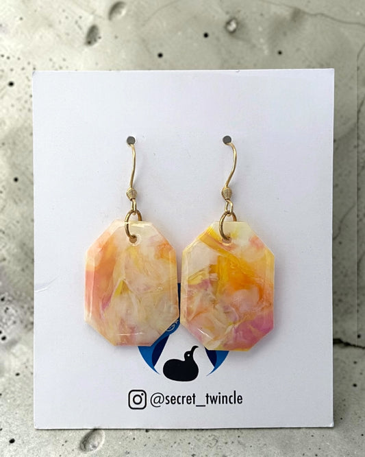 Octagon Dangle Earrings│Recycled Bottle Caps│Pastel Pink & White