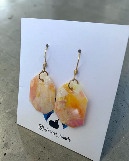 Octagon Dangle Earrings│Recycled Bottle Caps│Pastel Pink & White