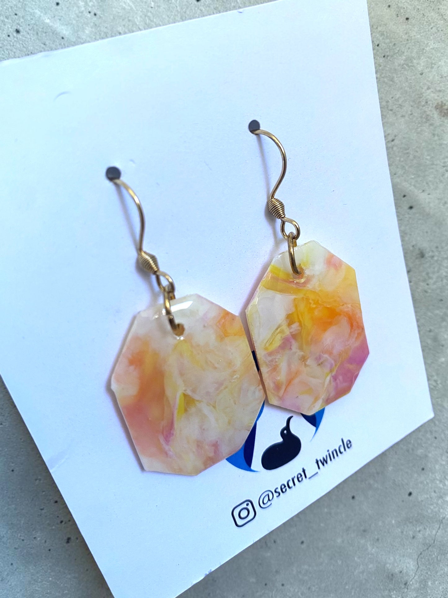 Octagon Dangle Earrings│Recycled Bottle Caps│Pastel Pink & White