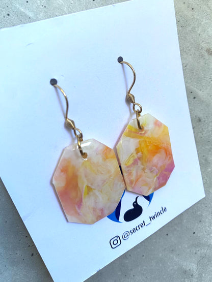 Octagon Dangle Earrings│Recycled Bottle Caps│Pastel Pink & White