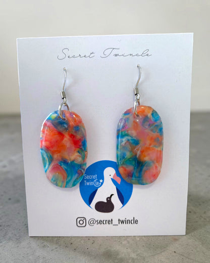 Oval Dangle Earrings│Recycled Plastic│Blue, Orange & Pink