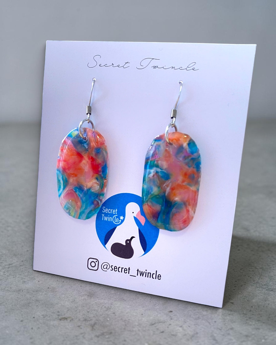 Oval Dangle Earrings│Recycled Plastic│Blue, Orange & Pink