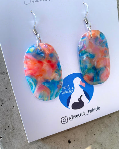 Oval Dangle Earrings│Recycled Plastic│Blue, Orange & Pink