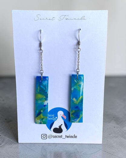 Rectangular Chain Dangle Earrings│Recycled Plastic│Blue & Green