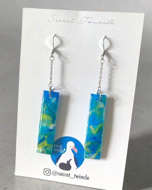 Rectangular Chain Dangle Earrings│Recycled Plastic│Blue & Green