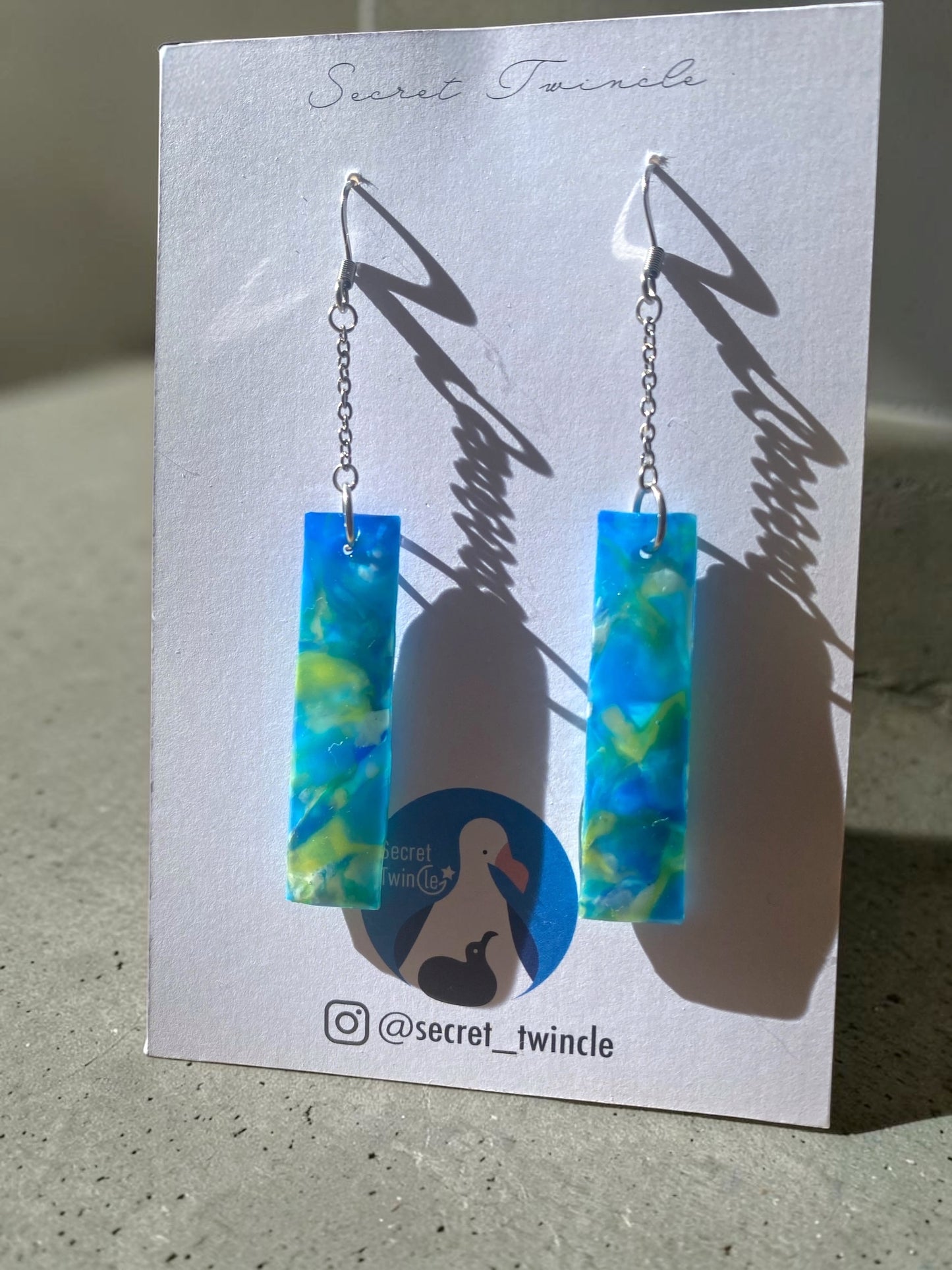 Rectangular Chain Dangle Earrings│Recycled Plastic│Blue & Green