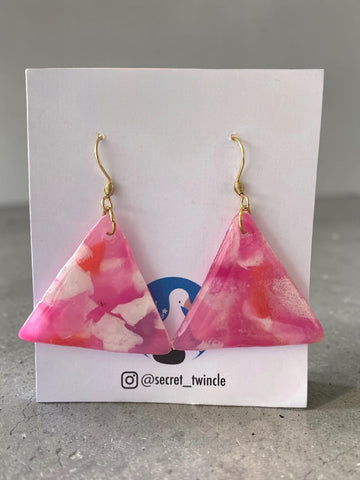 Triangle Drop Earrings│Recycled Bottle Caps│Pink & White