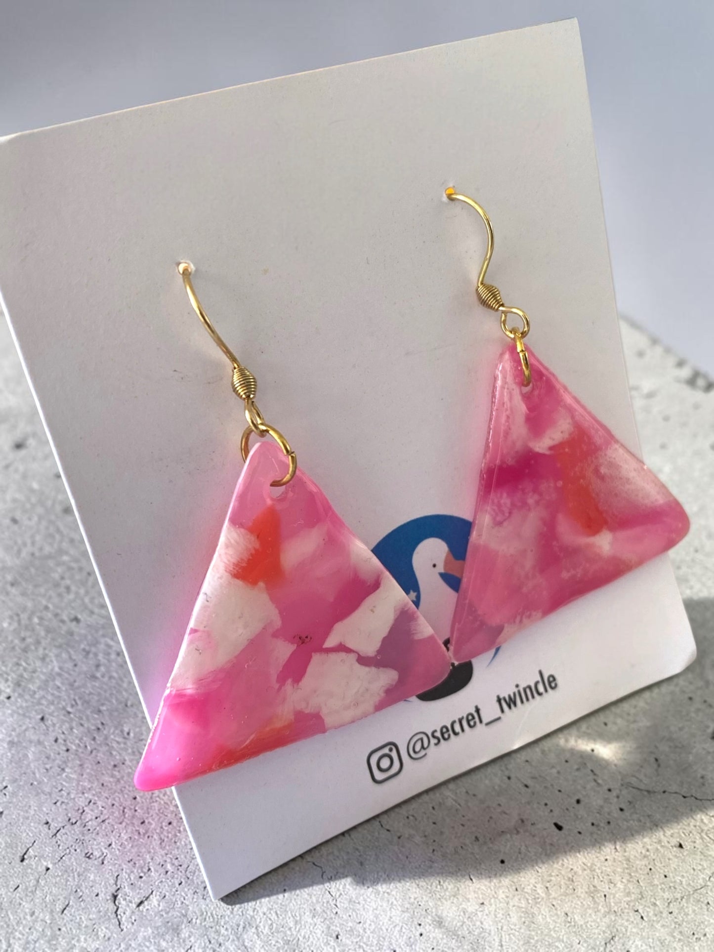 Triangle Drop Earrings│Recycled Bottle Caps│Pink & White